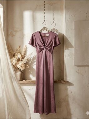 Show Me Your Mumu Rome Twist Gown Satin Plum XXS Bridesmaid NWT